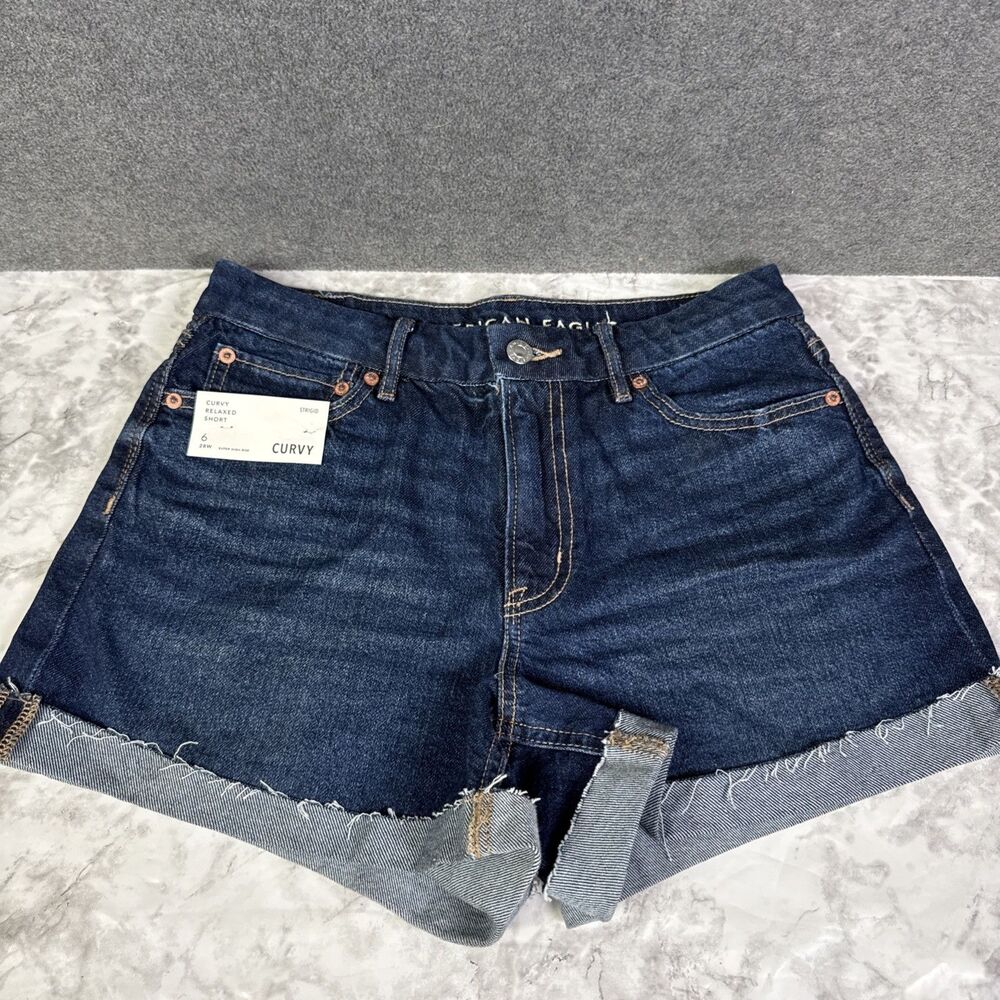 American Eagle Women's Strigid Curvy Relaxed Denim Short CN6 Simply Dark Size 6